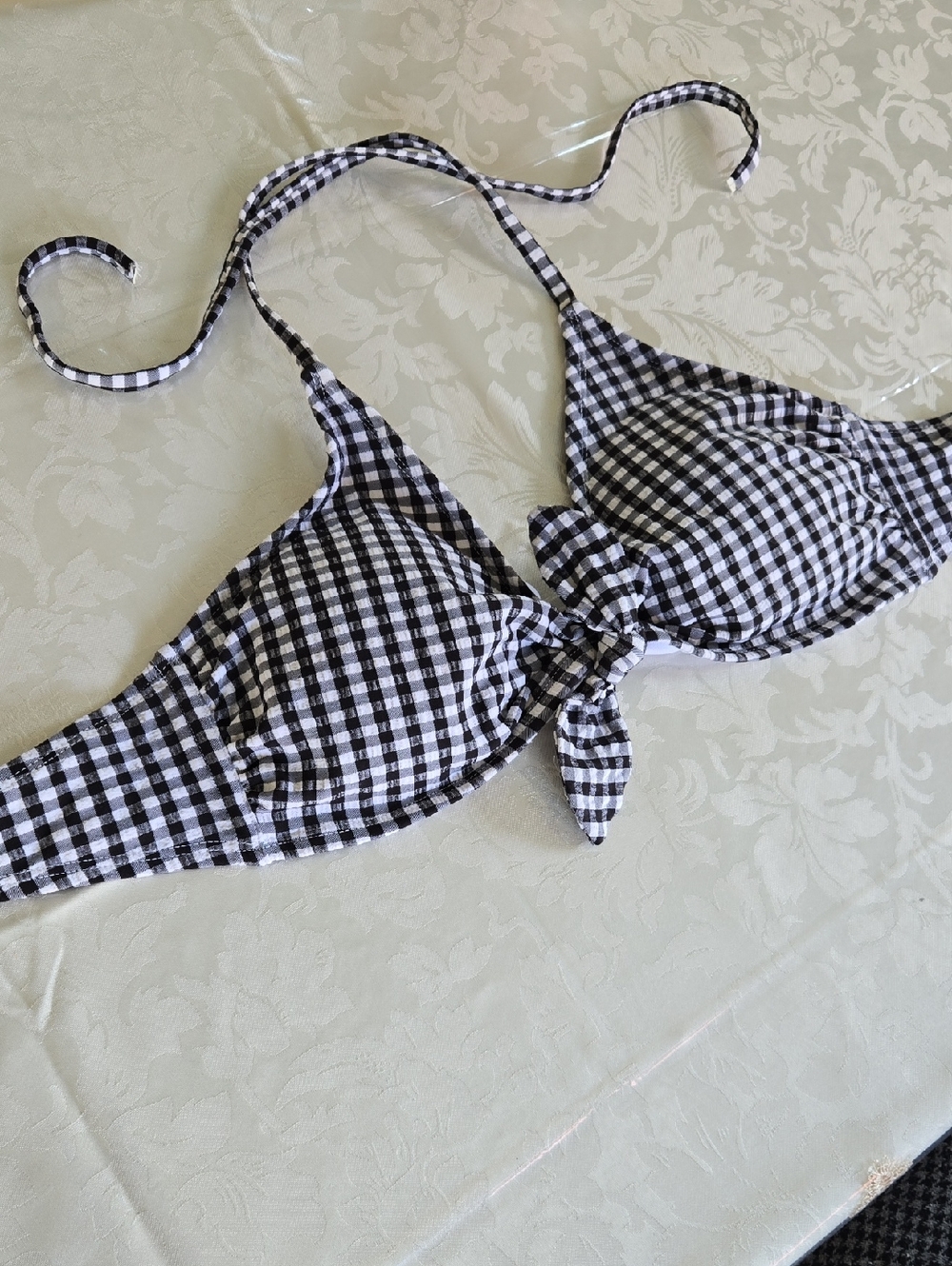 Plaid Retro Black, Grey And White bathing suit Bikini top Size Large